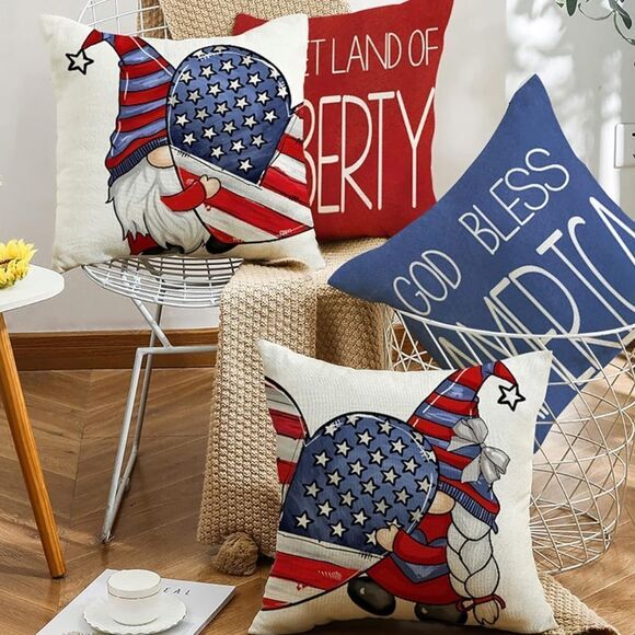 4th of July Throw Pillow Covers Set of 4 Labor Day Patriotic Throw Pillo… - Picture 1 of 4